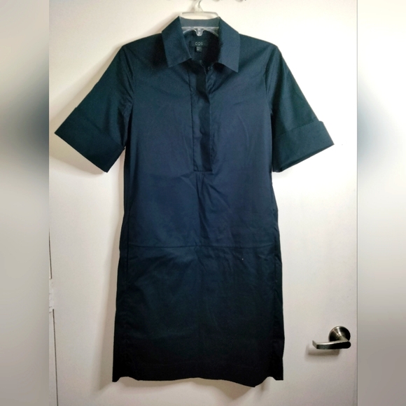COS (Size EU 34/US 6) Navy Blue Half Button Front Casual Stretch Pocket Dress - Picture 1 of 8
